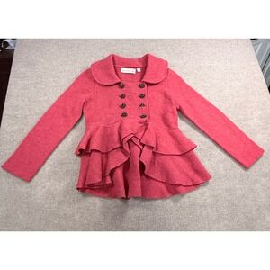 Charlie & Robin Pink 100% Wool Peplum Cardigan Jacket Rose Buttons Small